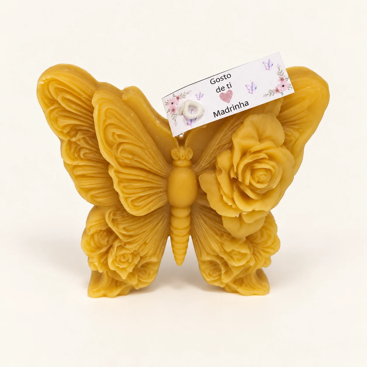 Vela de cera de abelha — Borboleta com rosa