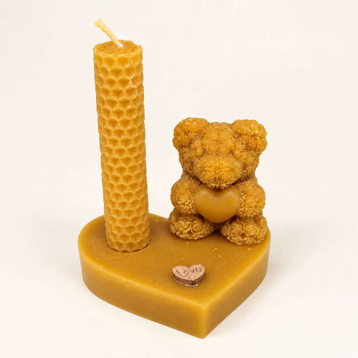 Vela de cera de abelha — Conjunto de cilindro e ursinho